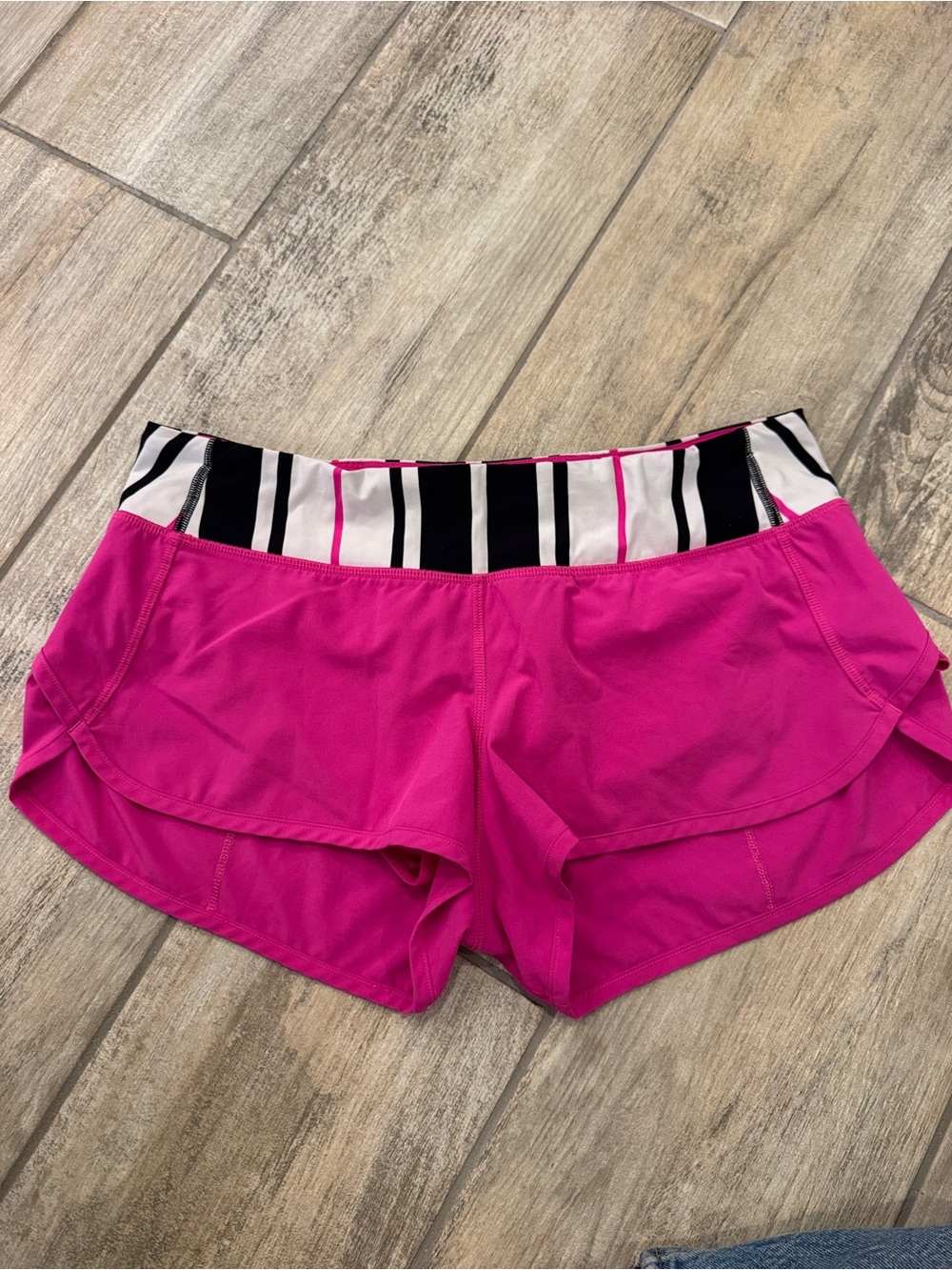 Women’s Active Shorts - Hot Pink with Black & White Stripe Waistband